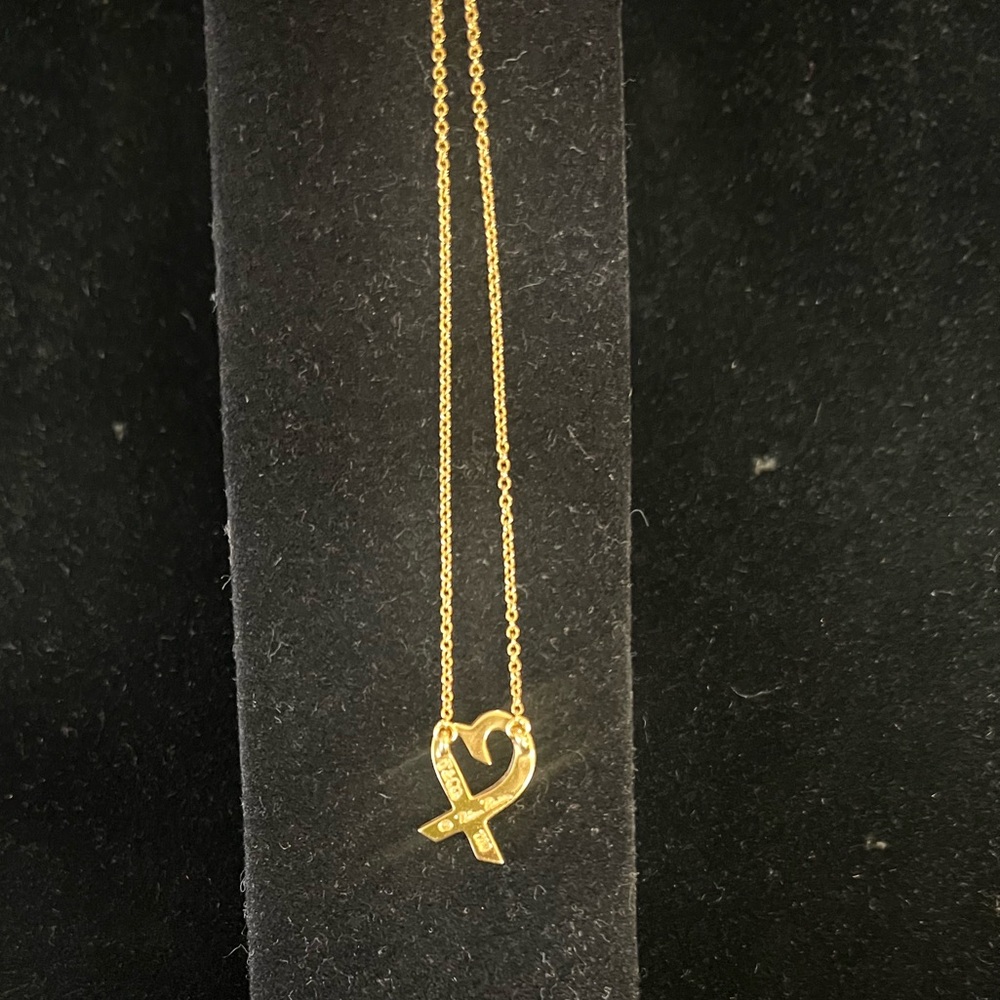 Gold 18k Tiffany Picasso Ribbon Heart Pendant Necklace